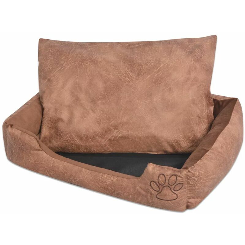 

Cama para perro con cojin PU cuero artificial talla L beige