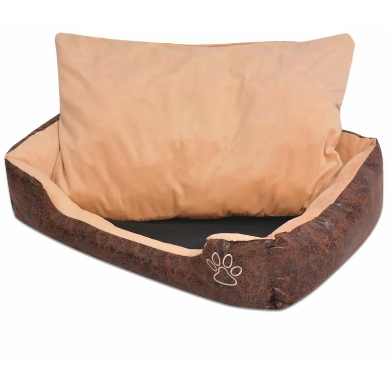 

BHD - Cama para perro con cojín PU cuero artificial talla L marrón