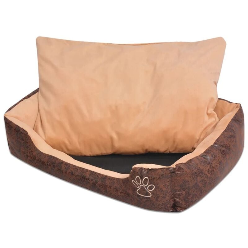 

BHD - Cama para perro con cojín PU cuero artificial talla S marrón