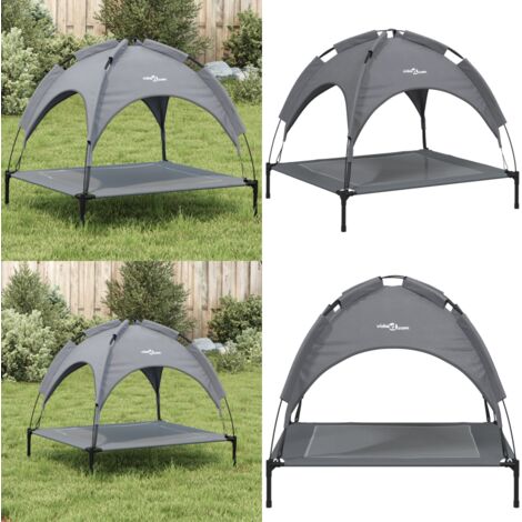Cama para perros con dosel antracita tela oxford y acero - Cama para perros exterior - Cama para perros con dosel