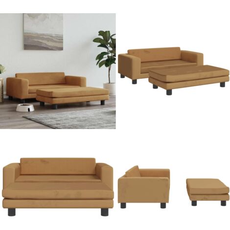 Cama para perros con extensión terciopelo marrón 100x50x30 cm - Sofá para perros - Cama para perros con extensión