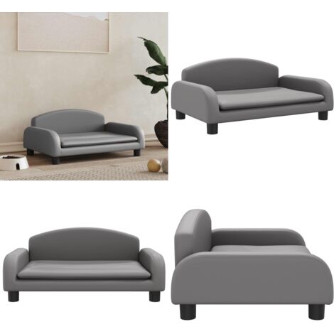 Cama para perros de cuero sintético gris 70x45x30 cm - Sofá para perros - Cama para mascotas
