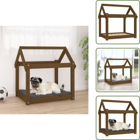 Cama para perros de madera - vidaXL Cama para perros madera maciza pino marrón miel 71x55x70 cm -