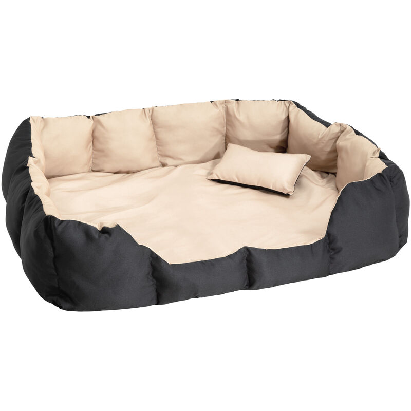 

Cama para perros de poliéster - colchón para perros, sofá para mascotas con almohada, cuna mullida para perros con cojín - negro/beige