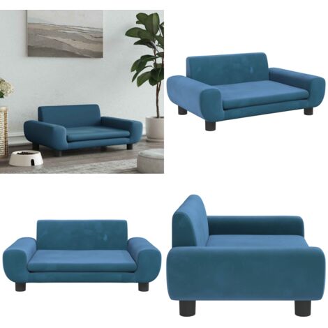 Cama para perros de terciopelo azul 70x45x33 cm - Sofá para mascotas - Cama para perros de terciopelo