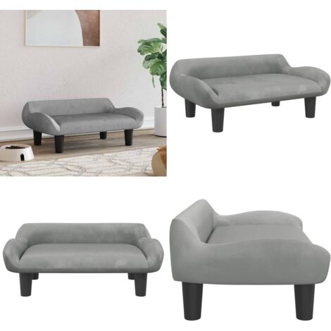 Cama para perros de terciopelo gris claro 70x40x24 cm - Sofá para mascotas - Cama para perros de terciopelo