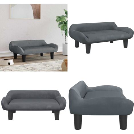 Cama para perros de terciopelo gris oscuro 70x40x24 cm - Sofá para perros - Cama para mascotas