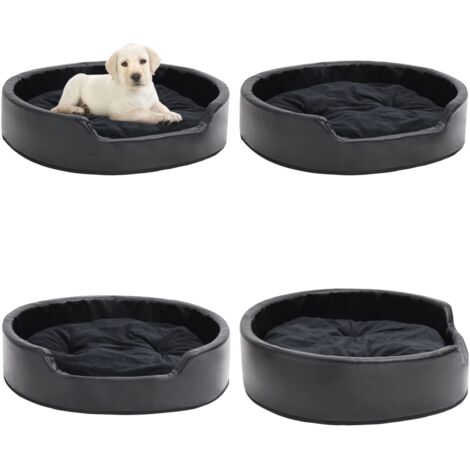 Cama para perros felpa y cuero sintético negra 79x70x19 cm - Cojín para perros - Sofá para mascotas