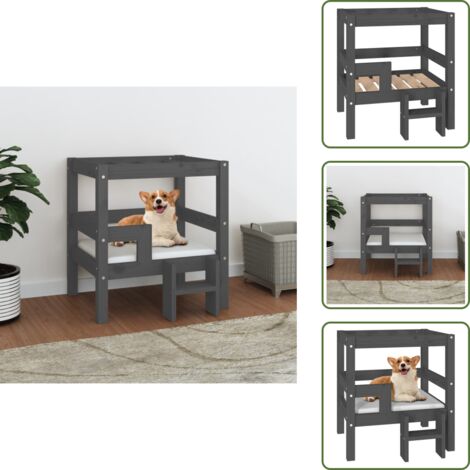Cama para perros gris - vidaXL Cama para perros madera maciza de pino gris 55,5x53,5x60 cm - Cama para perros minimalista