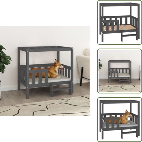 Cama para perros gris - vidaXL Cama para perros madera maciza de pino gris 95,5x73,5x90 cm - Cama para perros de pino