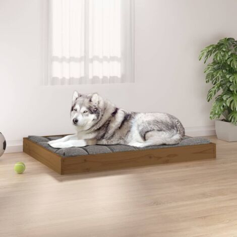 Cama para perros madera maciza pino marrón miel 101,5x74x9 cm