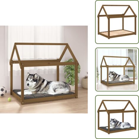 Cama para perros marrón miel - vidaXL Cama para perros madera maciza pino marrón miel 111x80x100 cm -