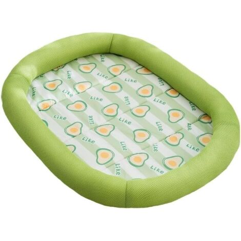 Cama para perros y gatos – Tapete con estampado de frutas de verano y malla 3D transpirable  Comodidad fresca para mascotas pequeñas  Base antideslizante  Diseño ovalado verde (tamaño mediano)