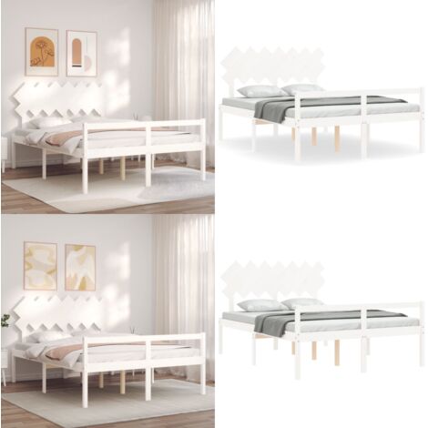 Cama para personas mayores con cabecero madera maciza 140x190cm - Cama con cabecero de madera - Cama de madera maciza