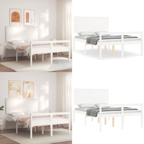 Cama para personas mayores con cabecero madera maciza 140x190cm - Cama de madera - Cama con cabecero