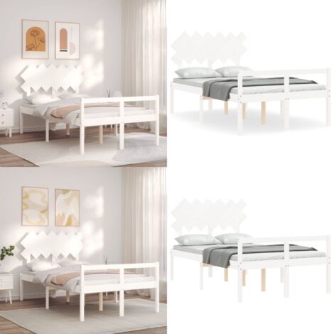 Cama para personas mayores con cabecero madera maciza blanco - Cama de madera - Cabecero de cama
