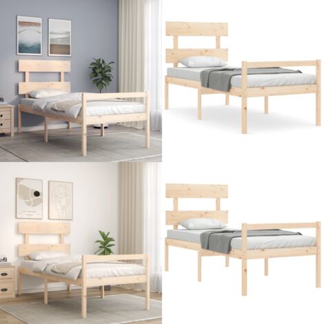 Cama para personas mayores con cabecero madera maciza - Cama con cabecero de madera - Cama con listones