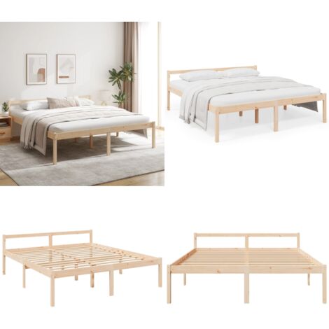 Cama para personas mayores madera maciza de pino 200x200 cm - Madera maciza - Cama de pino