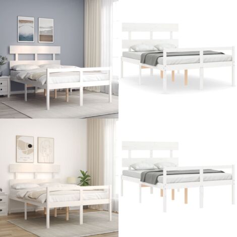 Cama personas mayores cabecero madera maciza blanco 120x200 cm - Cama de madera - Cabecero de cama