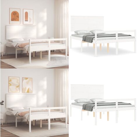 Cama personas mayores cabecero madera maciza blanco 120x200 cm - Cama de madera - Cabecero de cama
