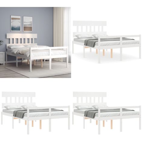Cama personas mayores cabecero madera maciza blanco 120x200 cm - Cama de madera - Cabecero de cama