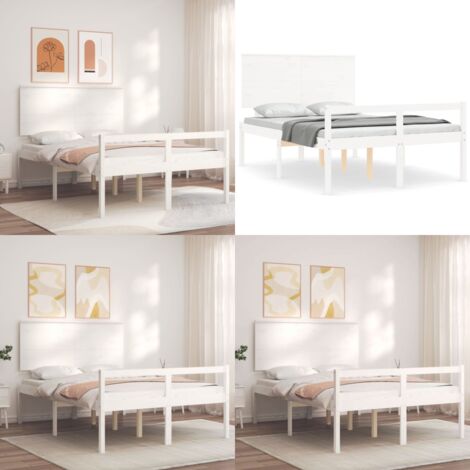Cama personas mayores cabecero madera maciza blanco 140x200 cm - Cama de madera - Cabecero de cama
