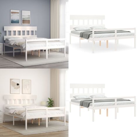 Cama personas mayores cabecero madera maciza blanco 160x200 cm - Cama de madera - Cabecero de cama