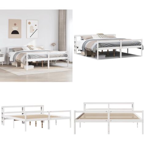 Cama personas mayores y cabecero madera pino blanca 180x200 cm - Cama de madera - Cabecero de cama