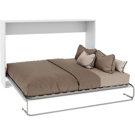 MIROYTENGO Cama Plegable Dormitorio Juvenil Cama de Invitados Abatible Horizontal Color Blanco Mate 135x190 cm