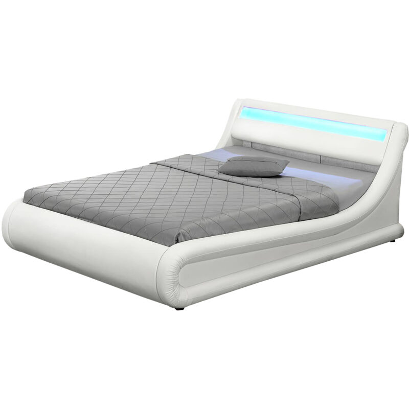 

Concept-usine - Portland: Estructura de cama de polipiel Blanca con caja de almacenaje y LED integrados - 160 x 200 cm - Blanco