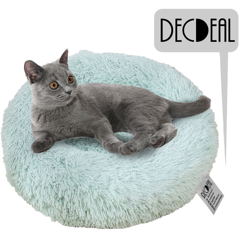 

Decdeal - Cama redonda de felpa suave para gatos Cama suave para gatos Cama para gatos Perros pequenos,50cm de diametro verde claro