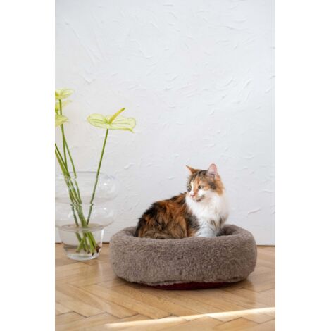 Cama redonda de lana natural para mascotas - Beige 30 cm
