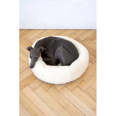 Cama redonda de lana natural para mascotas - Blanca 60 cm
