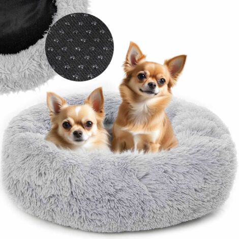 Cama redonda de peluche para mascotas de 60 cm en color gris.