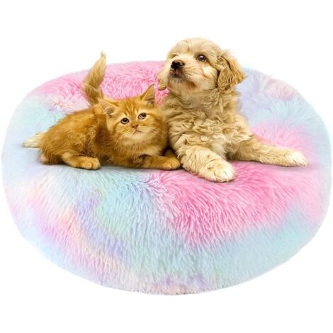 Cama redonda para gatos y perros, cojín de peluche para mascotas, canasta suave en forma de dona para gatos y perros pequeños y medianos (60 cm, cinco colores)