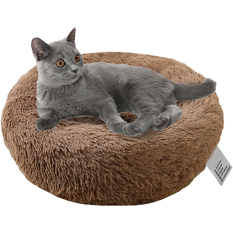 

Cama redonda para mascotas de felpa suave Cama suave para gatos Cama para gatos para gatos Perros pequenos,70cm de diametro marron claro
