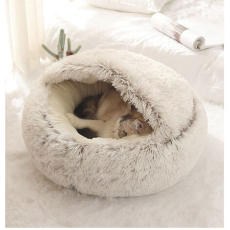 Cama redonda para perros y gatos, 50x50cm, funda lavable de piel sintética, base antideslizante, comodidad óptima para mascotas.