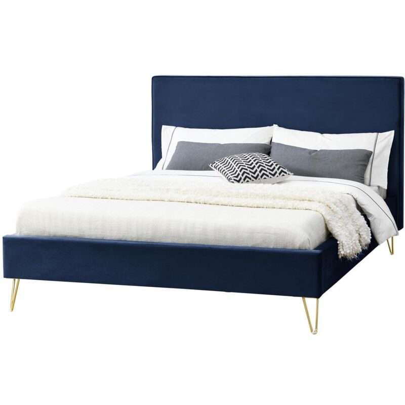 

Concept-usine - Riverside: Cama de Terciopelo azul y latón de 140 - Azul