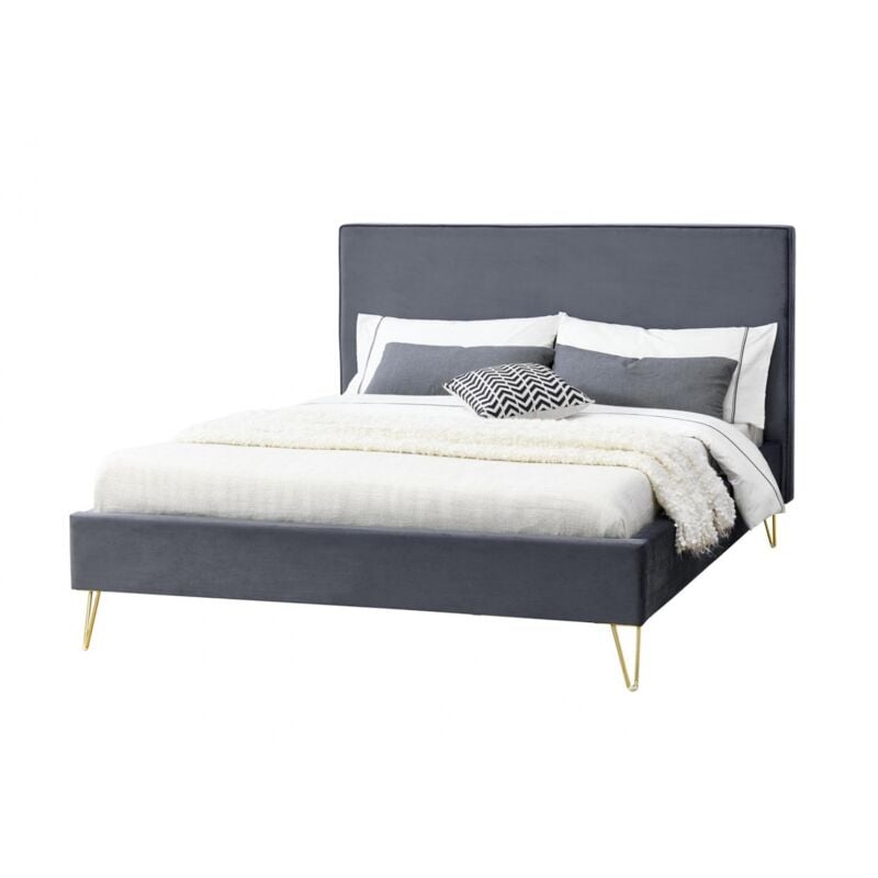 

Riverside: Cama de Terciopelo Gris y latón de 160 - Gris