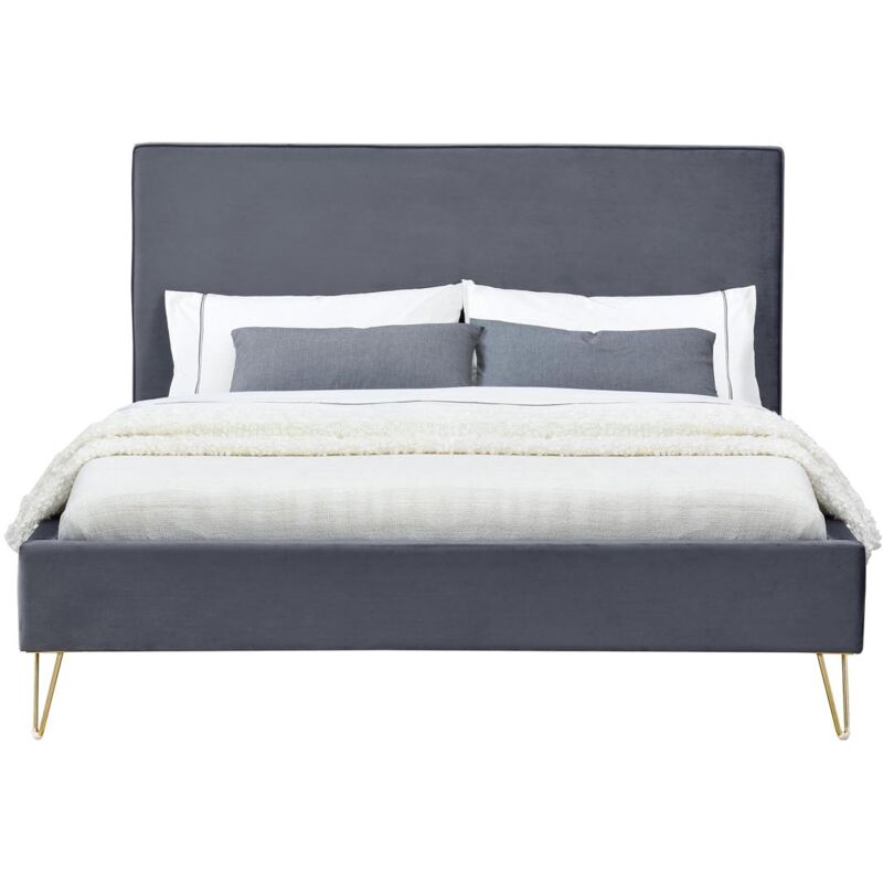 

Concept-usine - Riverside: Cama de Terciopelo Gris y latón de 140 - Gris