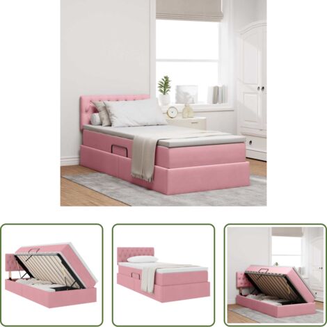 Cama rosa -  Cama con almacenamiento Rosa 100 x 200 cm Terciopelo