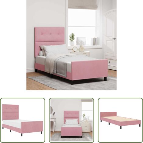Cama Rosa -  Cama tipo Box Spring con cabecera Rosa 90 x 190 cm Terciopelo