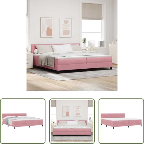 Cama Rosa -  Cama tipo Box Spring con colchón Rosa 200 x 200 cm Terciopelo