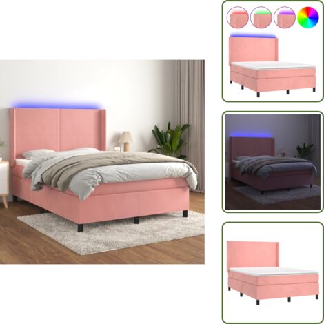 Cama rosa - vidaXL Cama box spring colchón y LED terciopelo rosa 140x190 cm - Cama con terciopelo