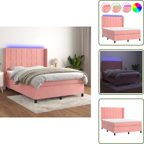 Cama rosa - vidaXL Cama box spring colchón y LED terciopelo rosa 140x190 cm - Cama con terciopelo