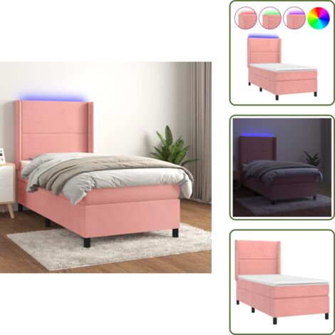 Cama rosa - vidaXL Cama box spring colchón y LED terciopelo rosa 80x200 cm - Cama con terciopelo
