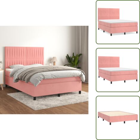 Cama rosa - vidaXL Cama box spring con colchón terciopelo rosa 140x200 cm - Cama con cabecero ajustable