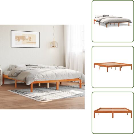 Cama rústica - vidaXL Cama sin colchón madera maciza pino marrón cera 150x200 cm - Cama de madera maciza