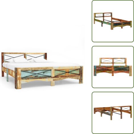 Cama rústica - vidaXL Estructura de cama de madera maciza reciclada 140x200 cm - Cama antigua