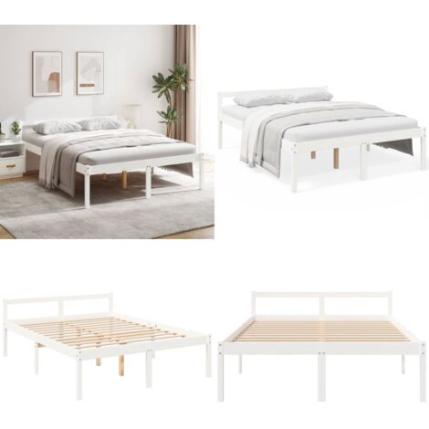 Cama senior de matrimonio sin colchón blanco 150x200 cm - Cama de madera - Cama de matrimonio